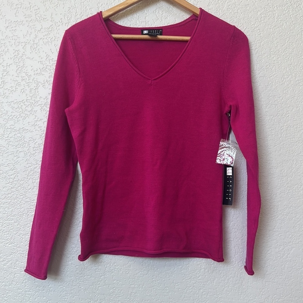 NWT Carol Little Sweater V Neck Merino Wool Pink Size Small - Picture 7 of 11